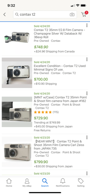 Contax T2 - completed listings